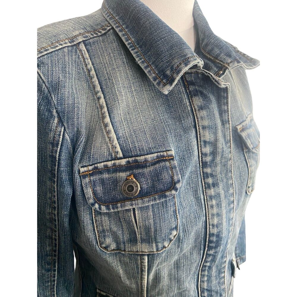 Vintage Talbots Denim Utility Jacket 10P Y2K Blue Jean Trucker Safari Chore Coat - Picture 4 of 12